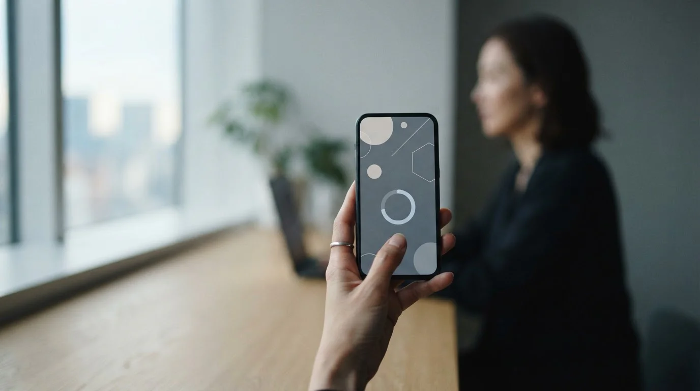 Hand hält Smartphone bei Zahlungsvorgang über Apple Pay