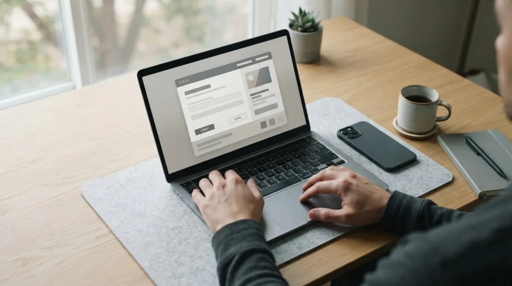 Person nutzt PayPal für Online-Wettanbieter auf Laptop in neutralem Arbeitsumfeld