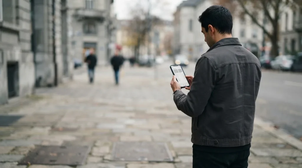 Person nutzt Smartphone für mobile Wetten unterwegs