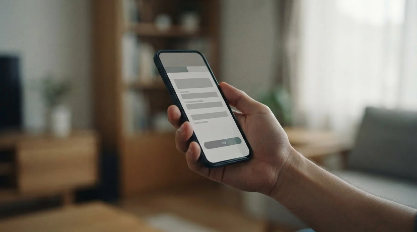 Smartphone mit abstrakter Zahlungsschnittstelle in der Hand