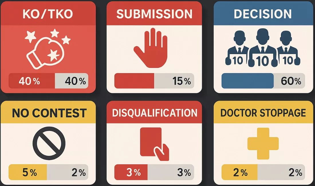Kampfende Arten KO TKO Submission Decision No Contest Übersicht