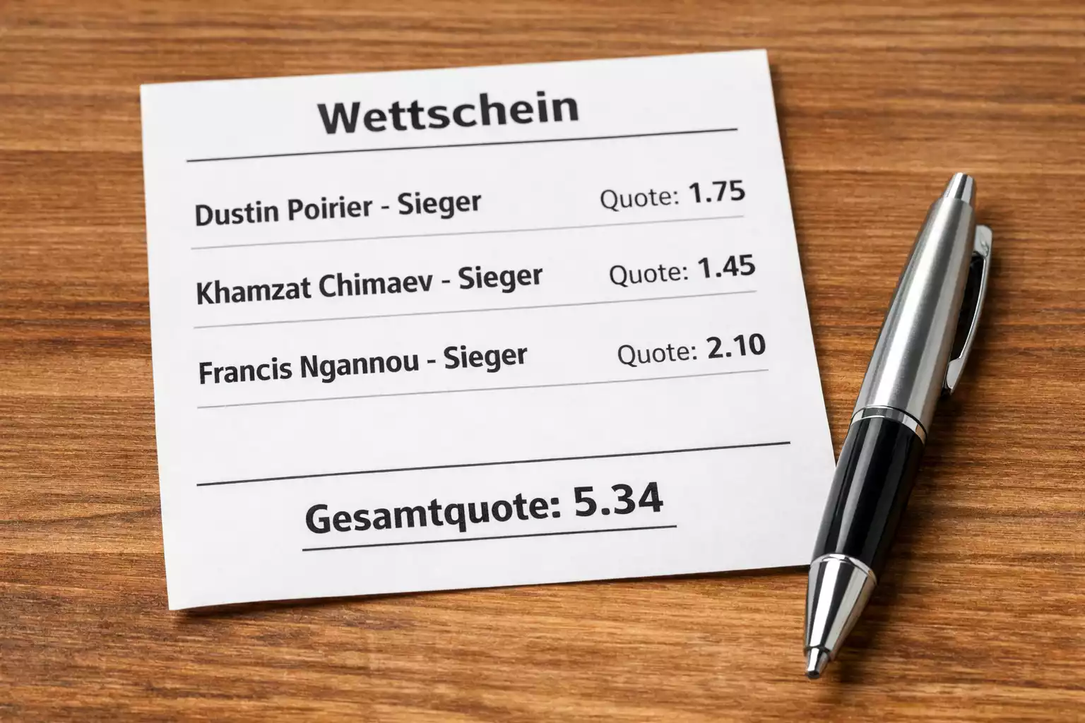 Wettschein mit mehreren MMA-Kämpfen und Quoten