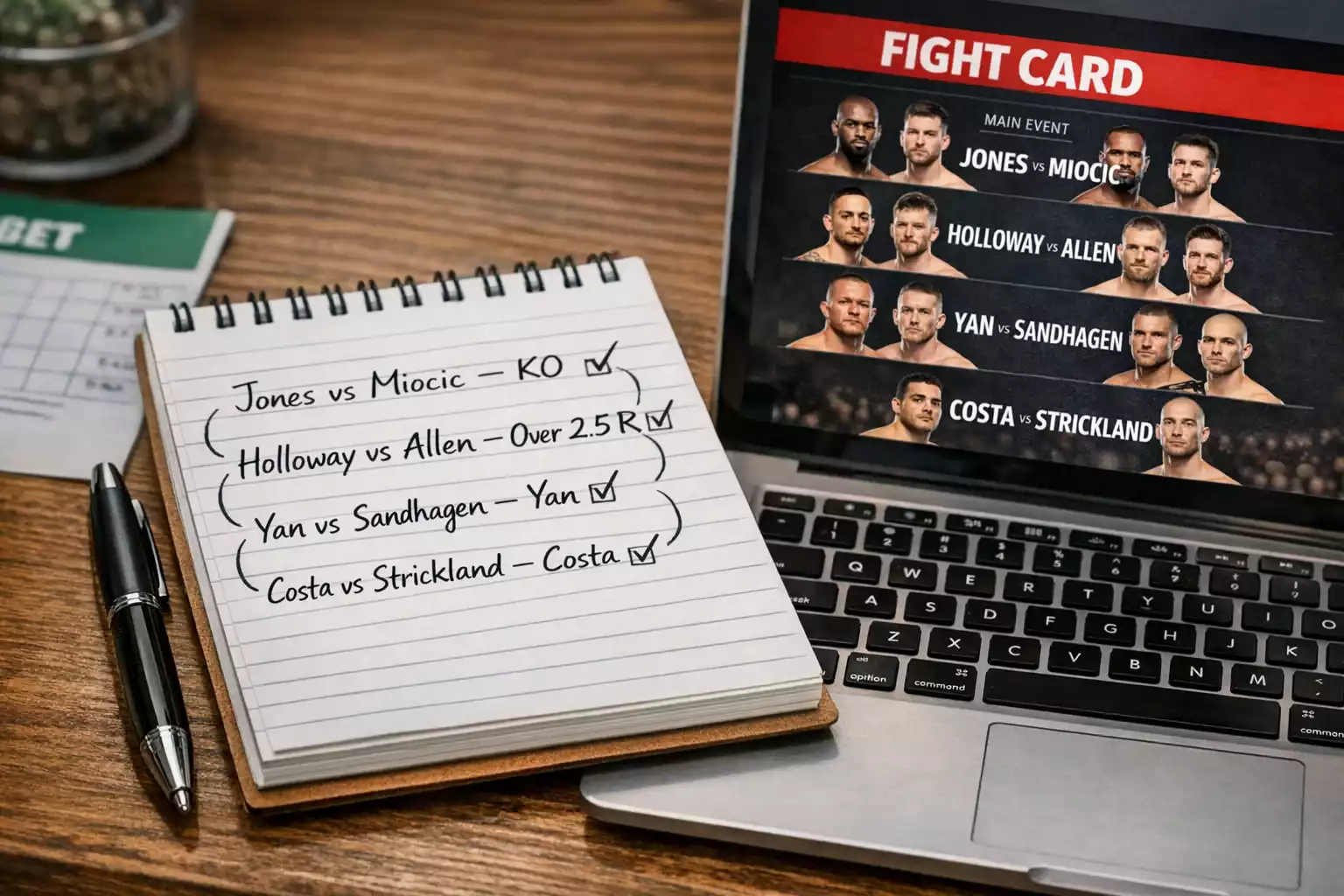 Person plant eine Kombiwette mit Notizen zu mehreren Kämpfen
