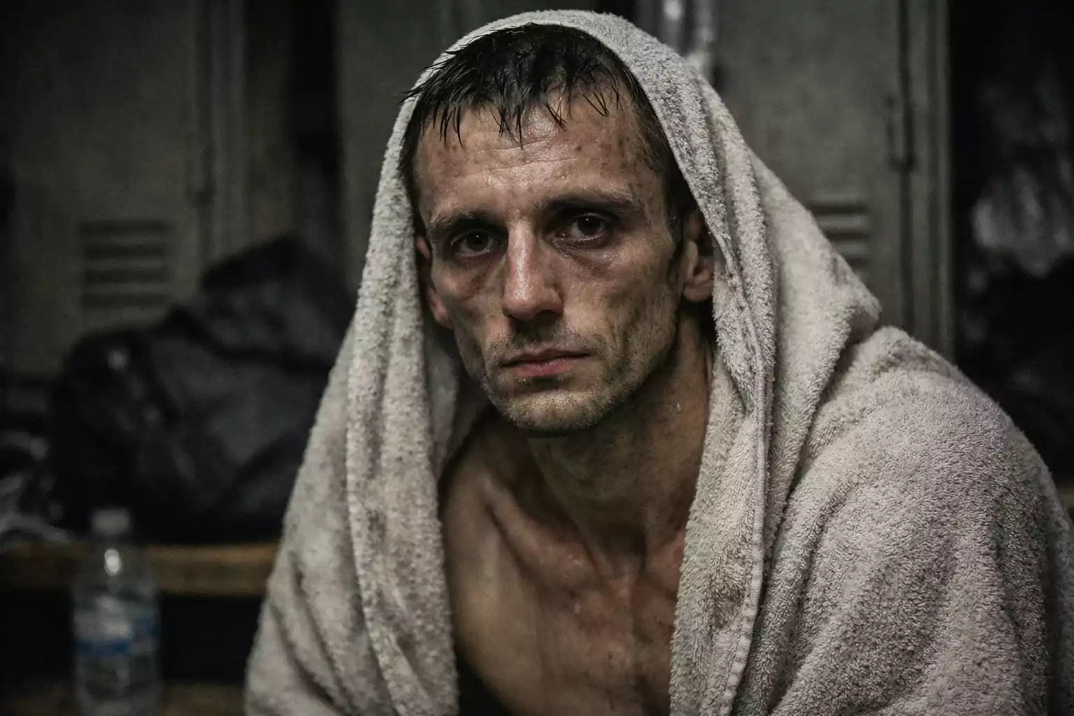 Erschöpfter Kämpfer nach einem harten Weight Cut