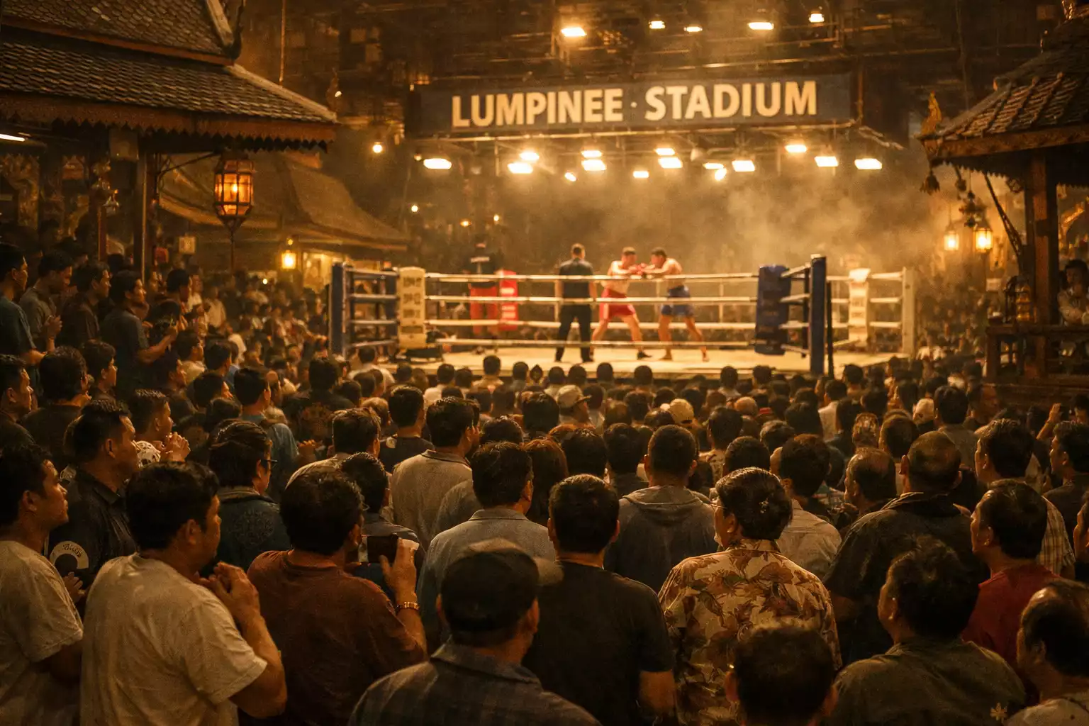 Das historische Lumpinee Stadium in Bangkok während eines Kampfabends