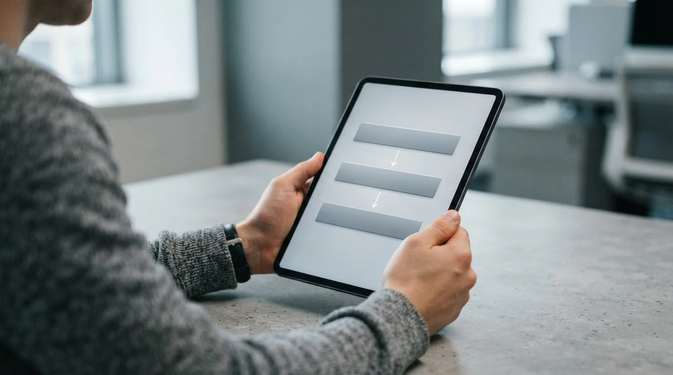 Person prüft Transaktionsdetails auf Tablet-Bildschirm