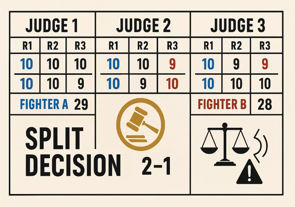 Punktrichter Split Decision Scorecard Beispiel mit Rundenbewertung