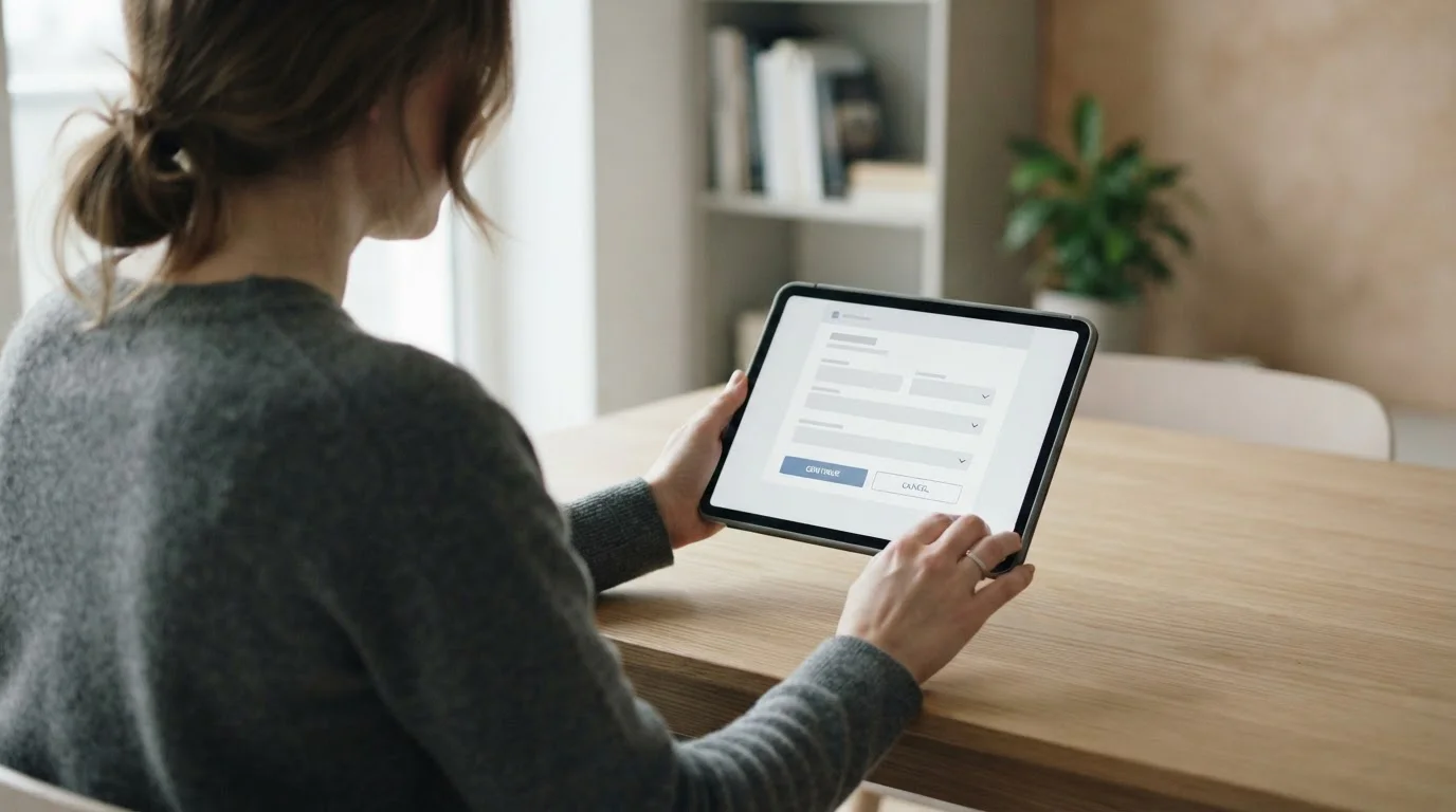 Person am Tablet bei der Durchführung einer Online-Zahlung
