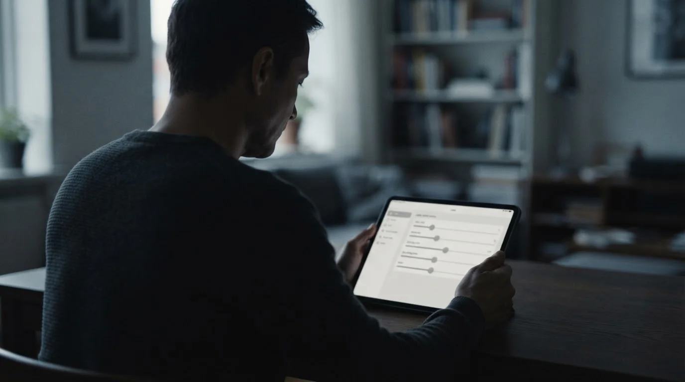 Person setzt Limits in abstrakter App-Oberfläche auf Tablet