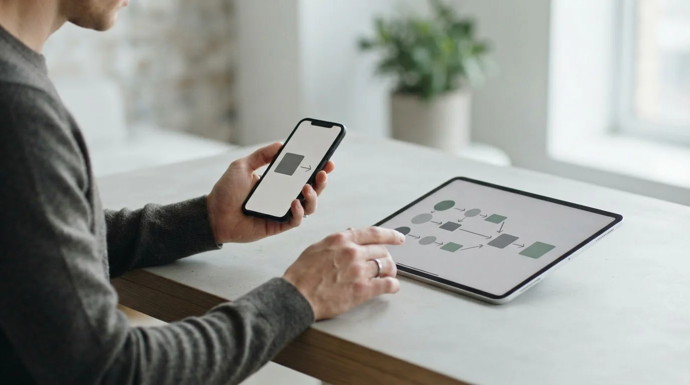 Smartphone und Laptop zeigen abstrakten Zahlungsablauf von Banking-App zu Wettkonto