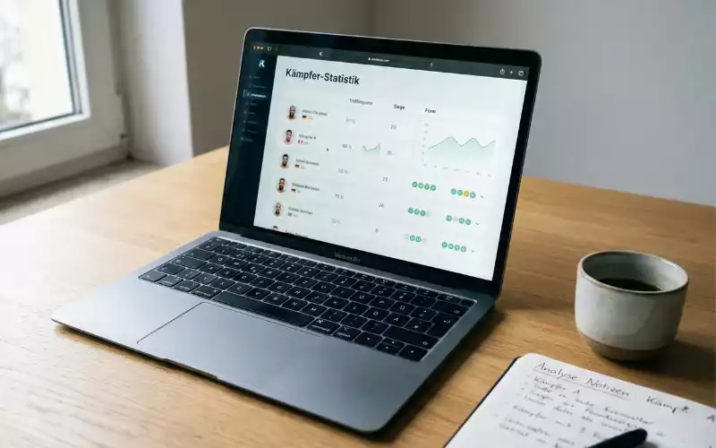 Person analysiert MMA-Statistiken auf einem Laptop