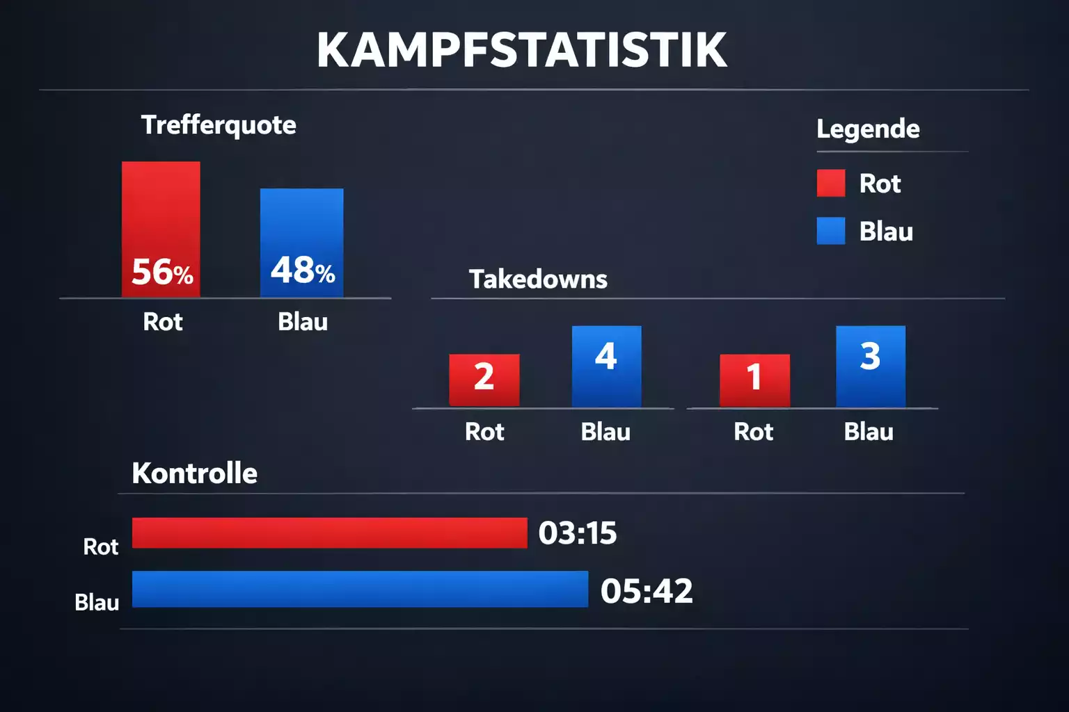 Detaillierte Kampfstatistiken mit Balkendiagrammen und Zahlen