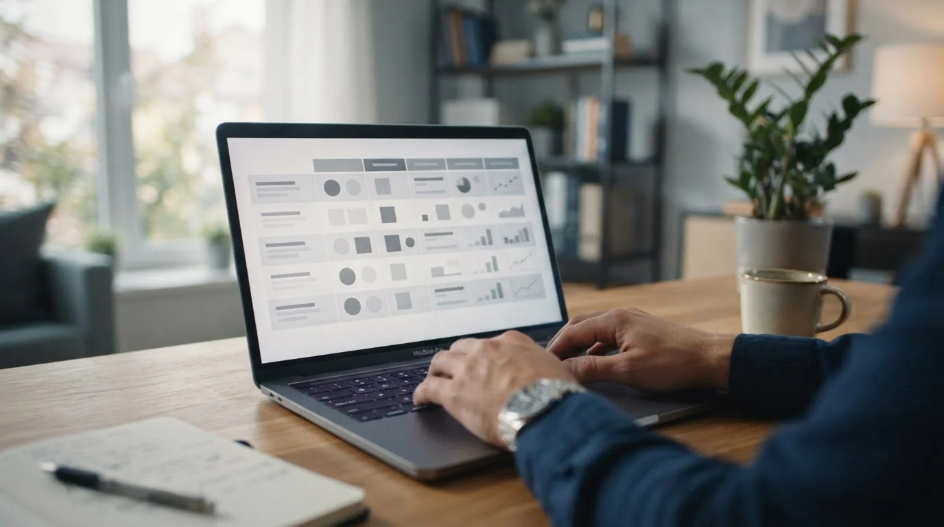 Laptop-Bildschirm zeigt Vergleichstabelle mit neutralen Datenfeldern