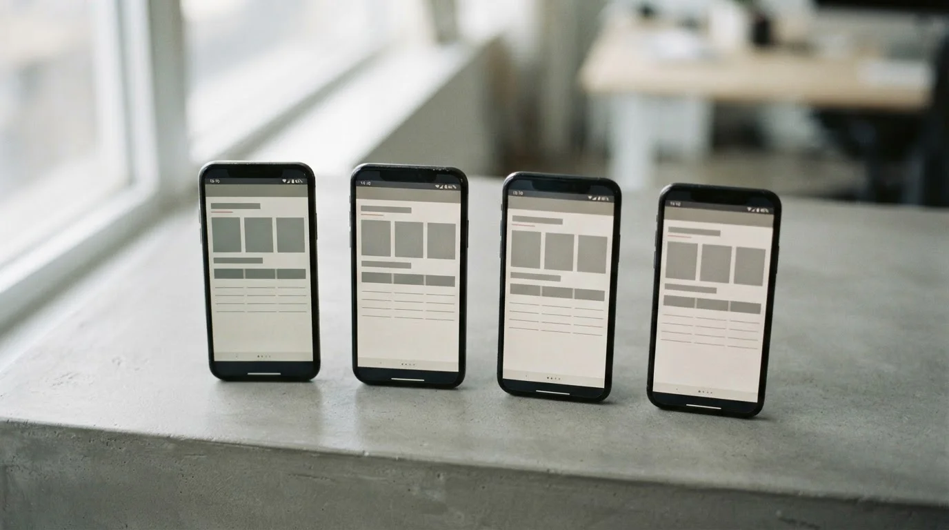 Mehrere Smartphones zeigen verschiedene Wett-Apps im Vergleich
