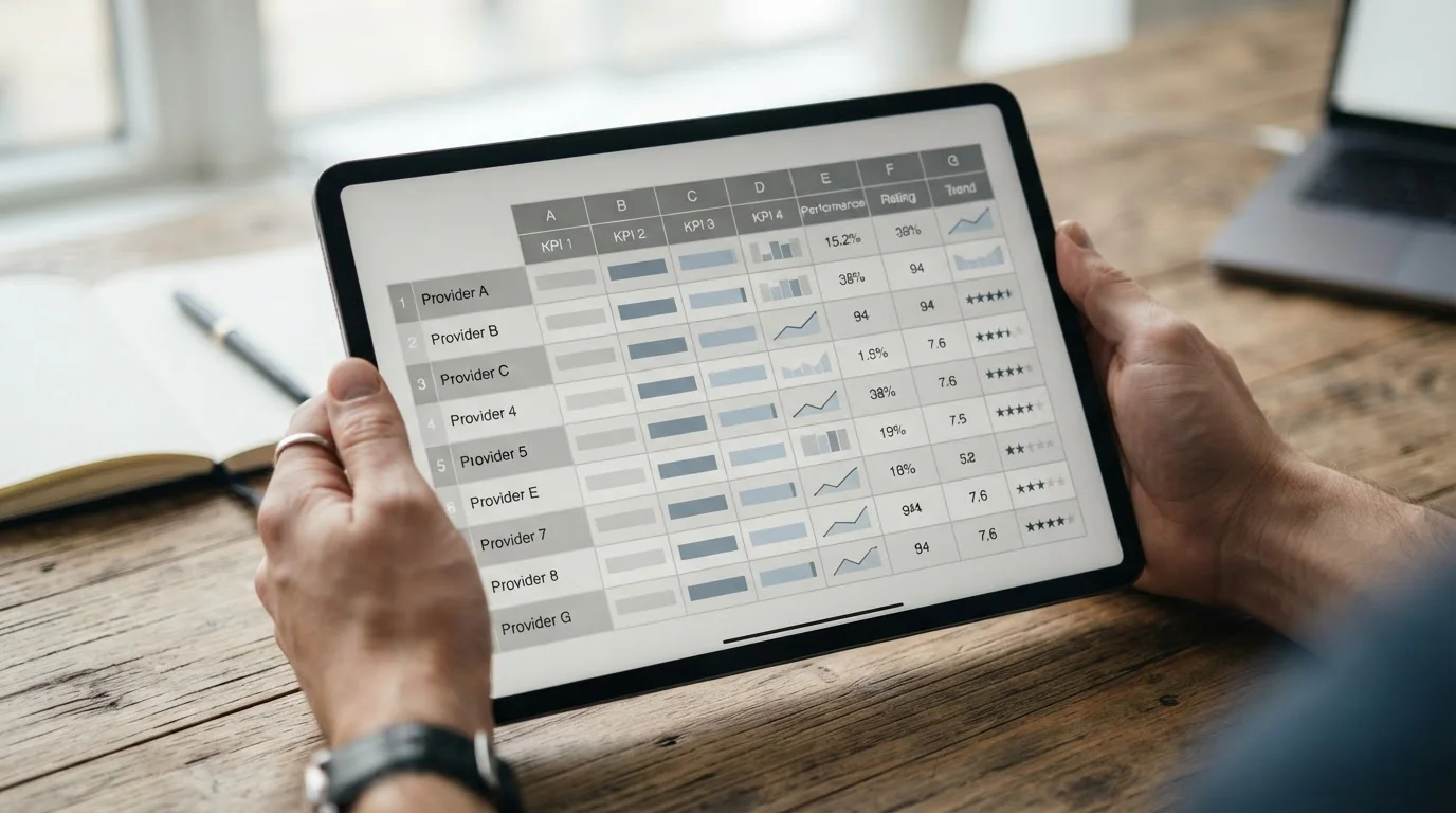 Vergleichstabelle verschiedener Wettanbieter auf Tablet-Bildschirm