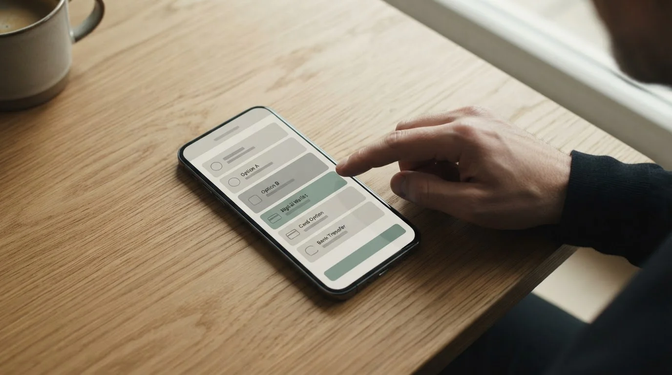 Smartphone mit Zahlungsoptionen-Menü bei Wettanbieter ohne deutsche Lizenz
